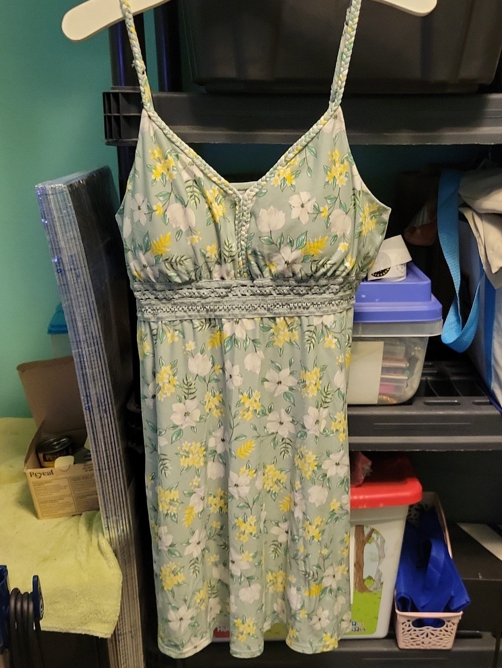 No Boundaries Floral Spaghetti-Strap Chemise in Sage Green with Yellow Accents